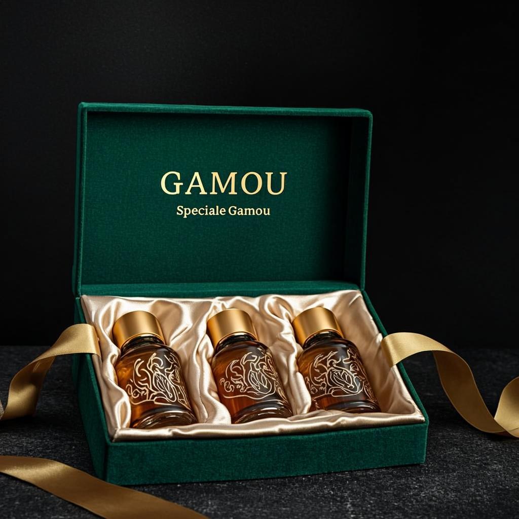 coffret velours vert trois flacons