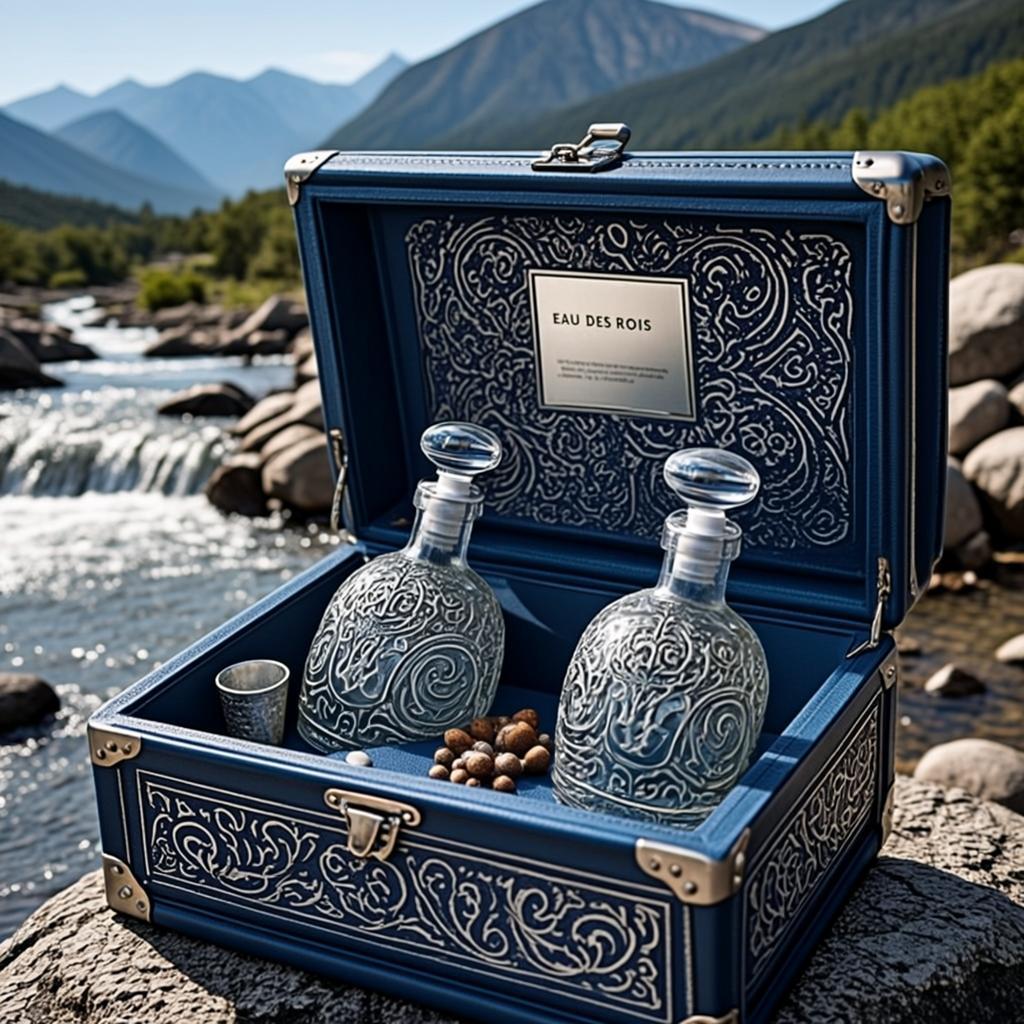 coffret cuir bleu marquage argent