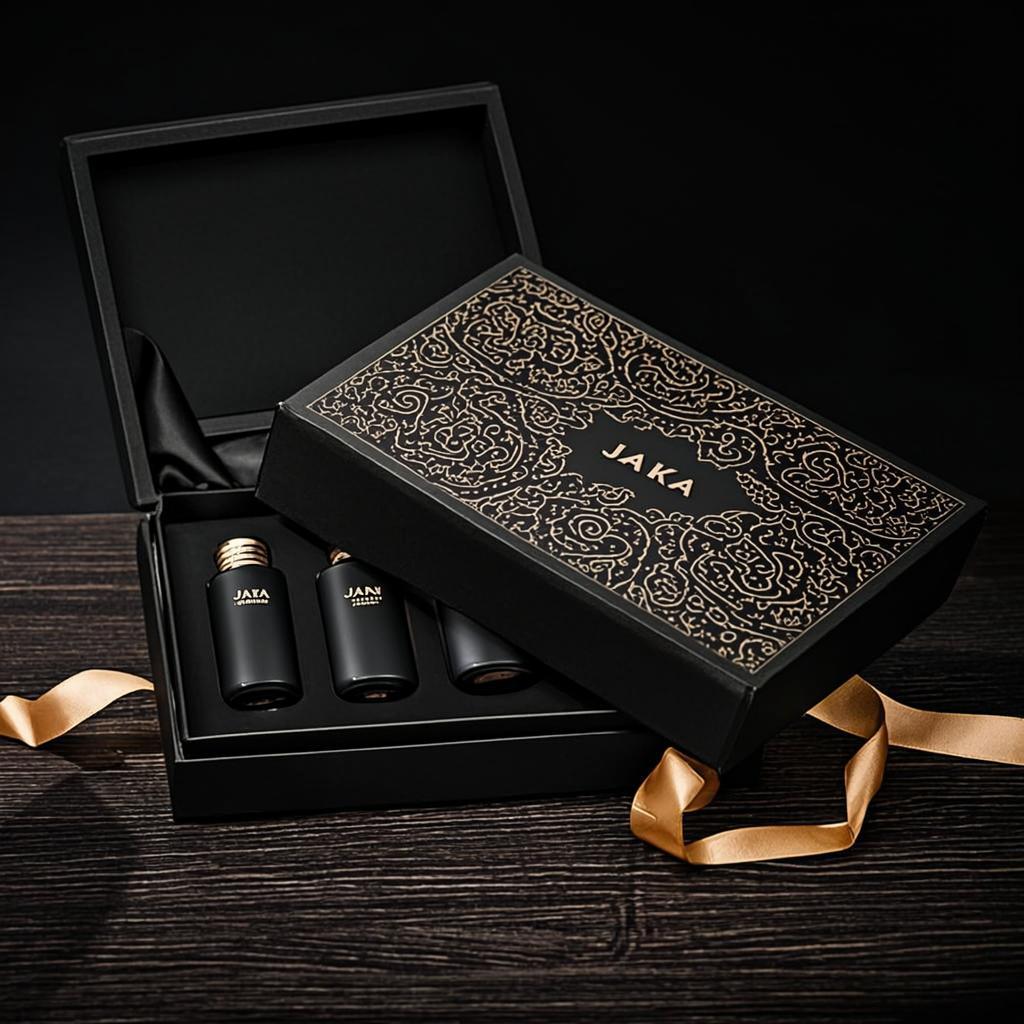 coffret velours noir trois flacons