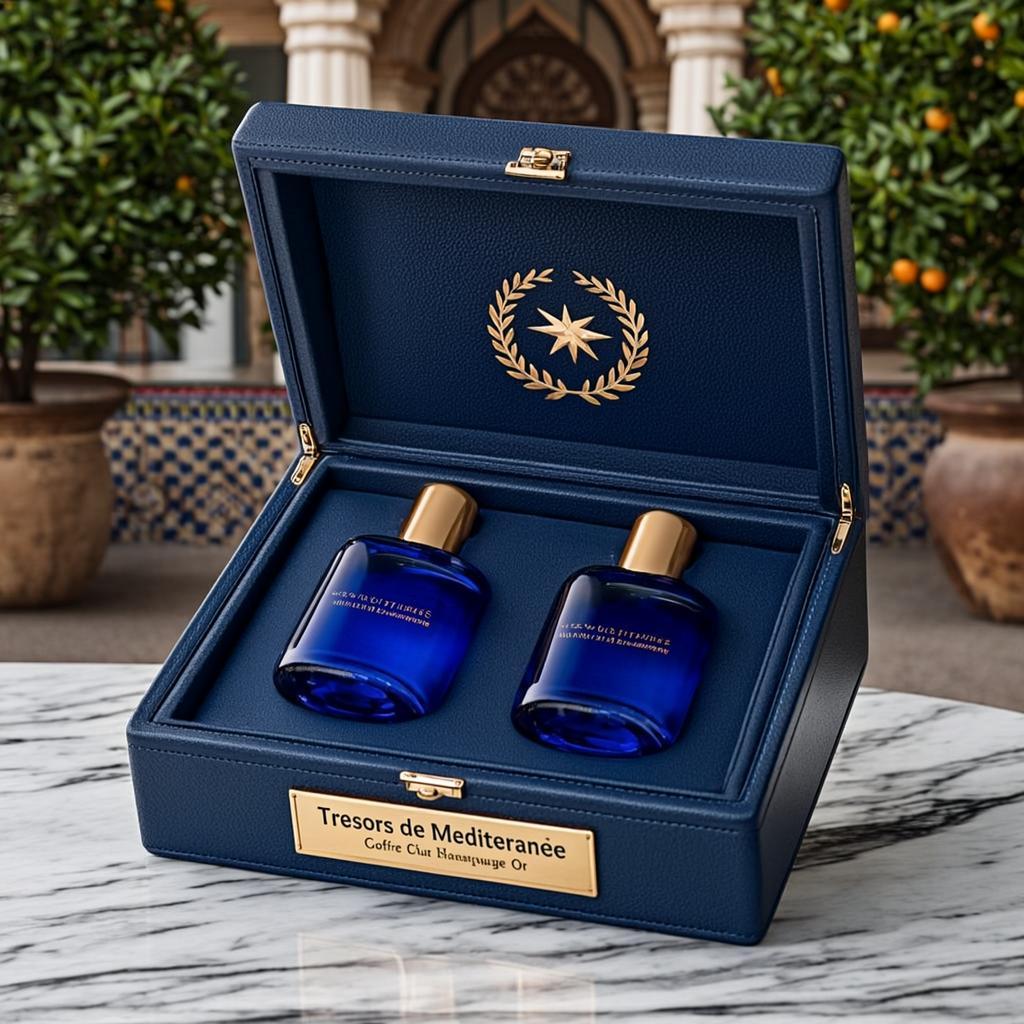 coffret cuir bleu marquage or