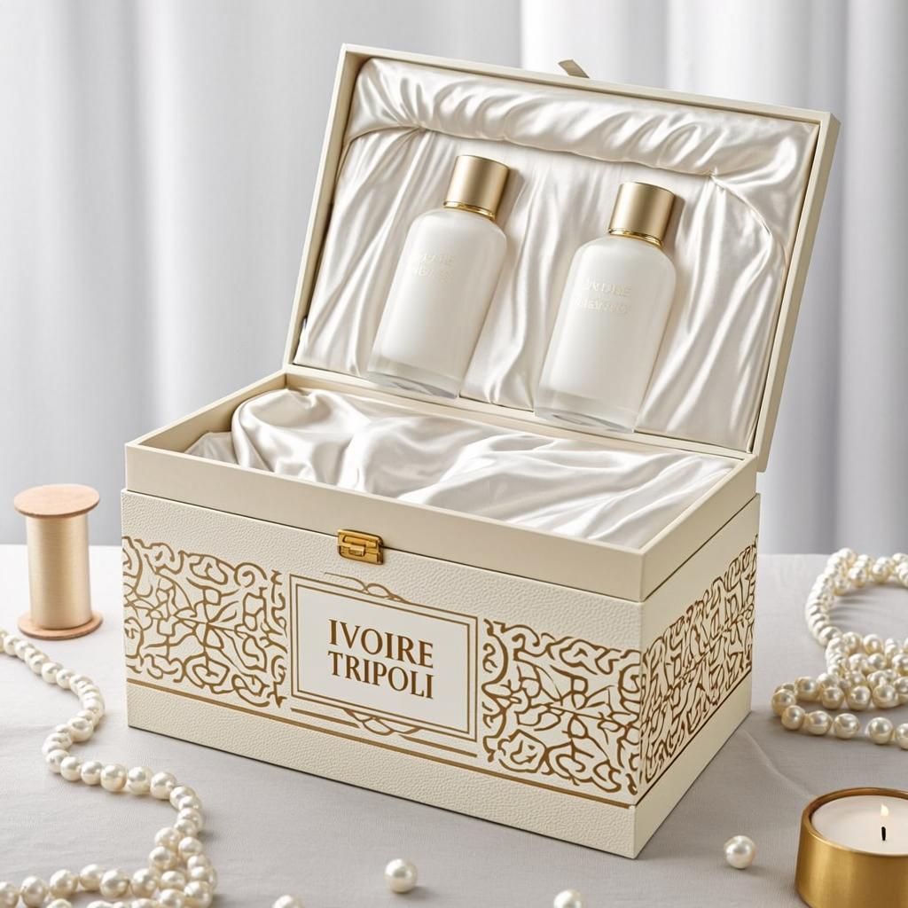 coffret ivoire satin or perles