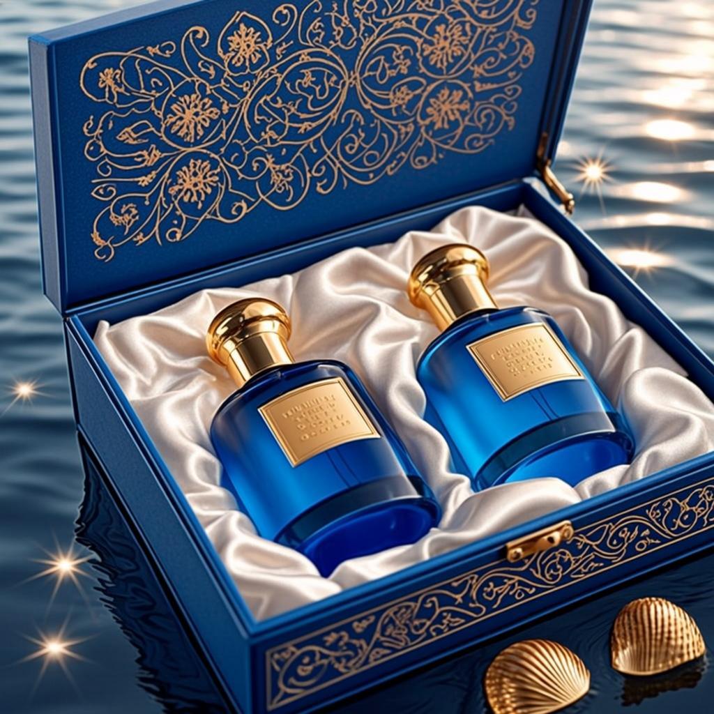 coffret bleu ocean coquillages or